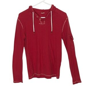 RUSTIC BLUE RED LONG SLEEVE HOODIE POCKET ON SLEEVE SIZE LARGE